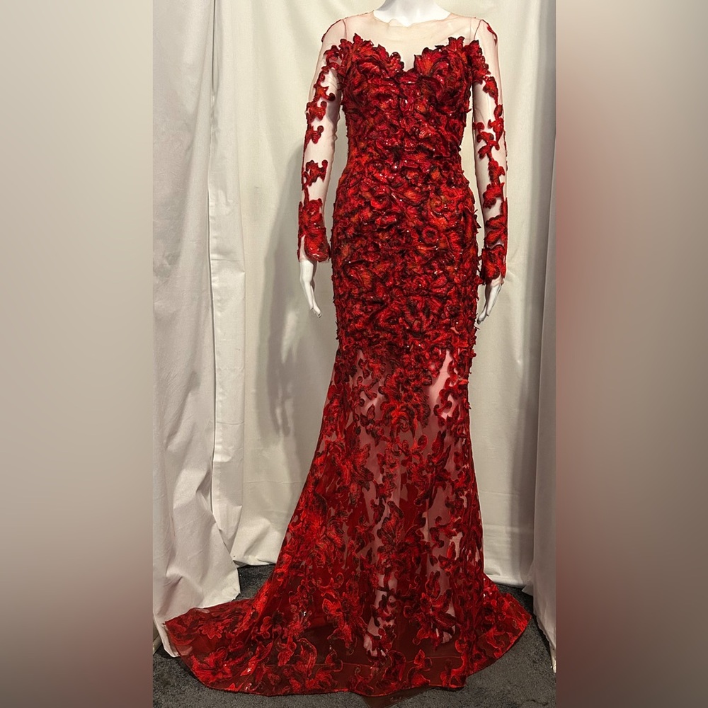 Red Floral Flowy Beaded Gown Sz S/XS Costume Cosplay Fantasy Whimsigoth Elegant - Picture 1 of 16